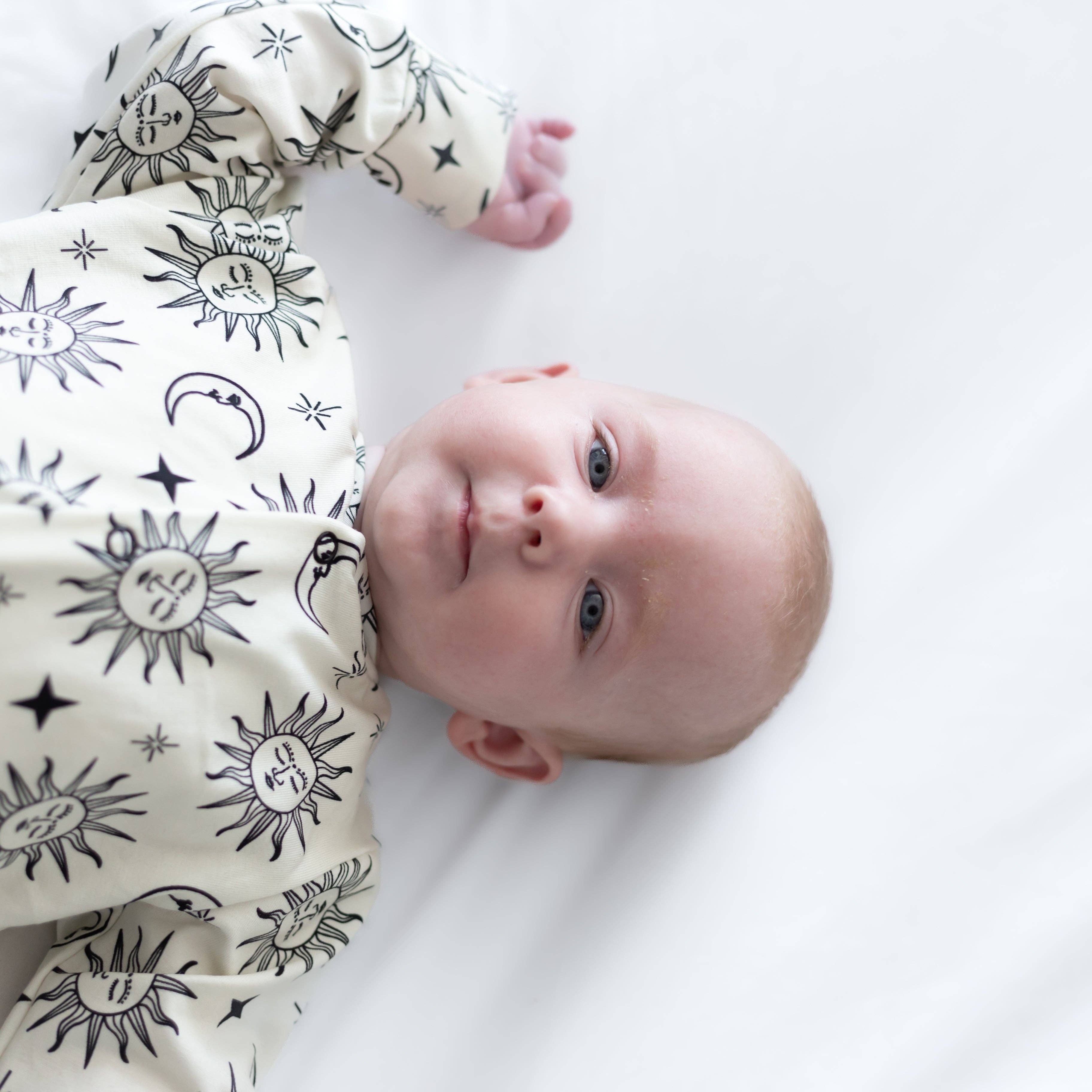 Baby Cotton Sleepsuit - 90's Sun & Moon Print