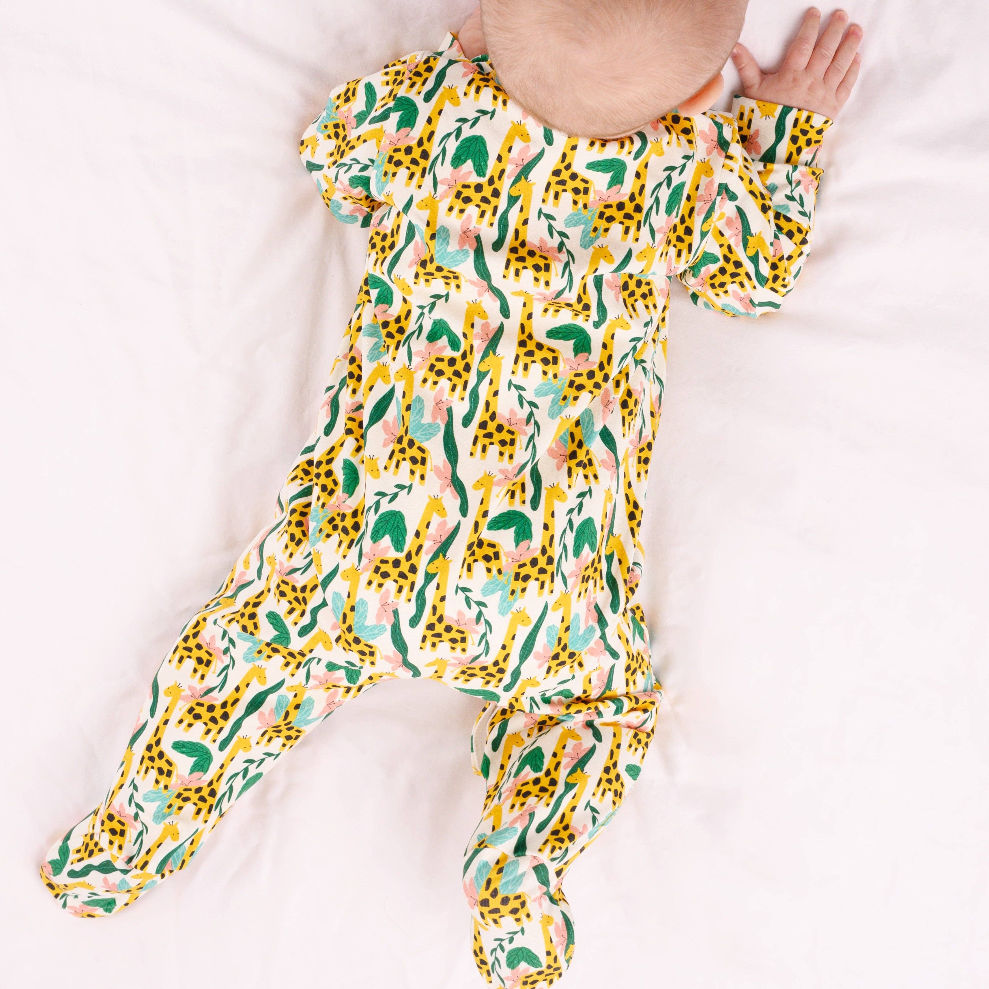 Baby Cotton Sleepsuit – Jungle Giraffe Print
