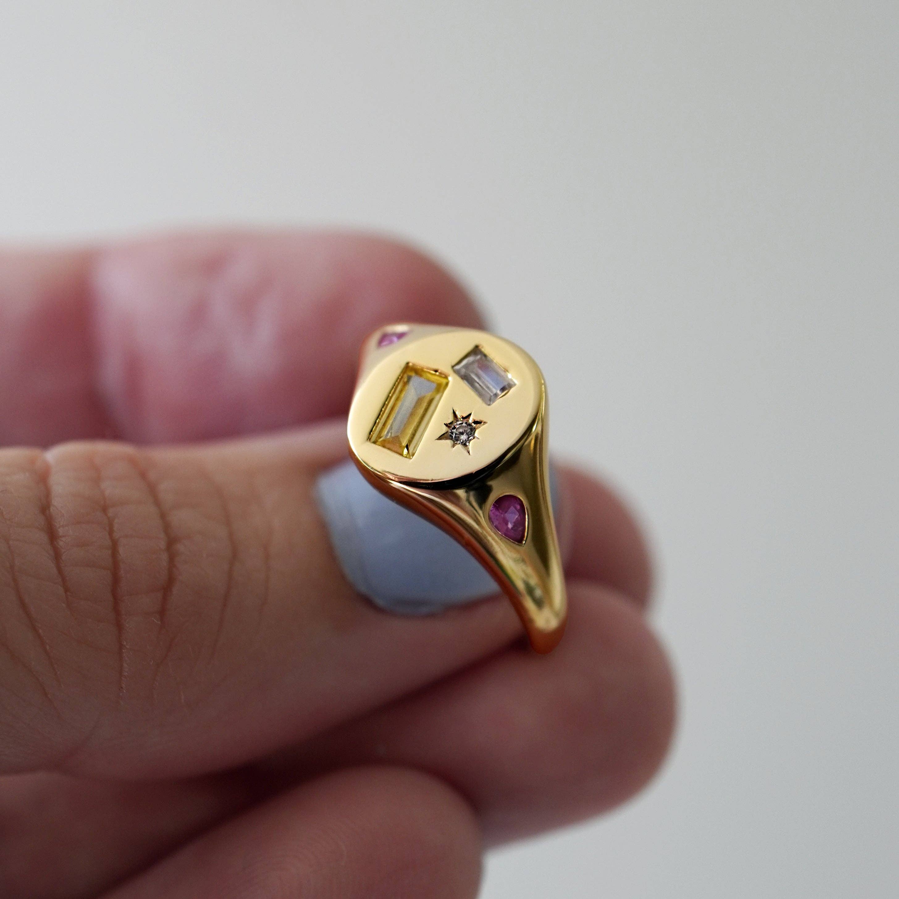 Multi-Stone Jewelled Adjustable Signet Ring
