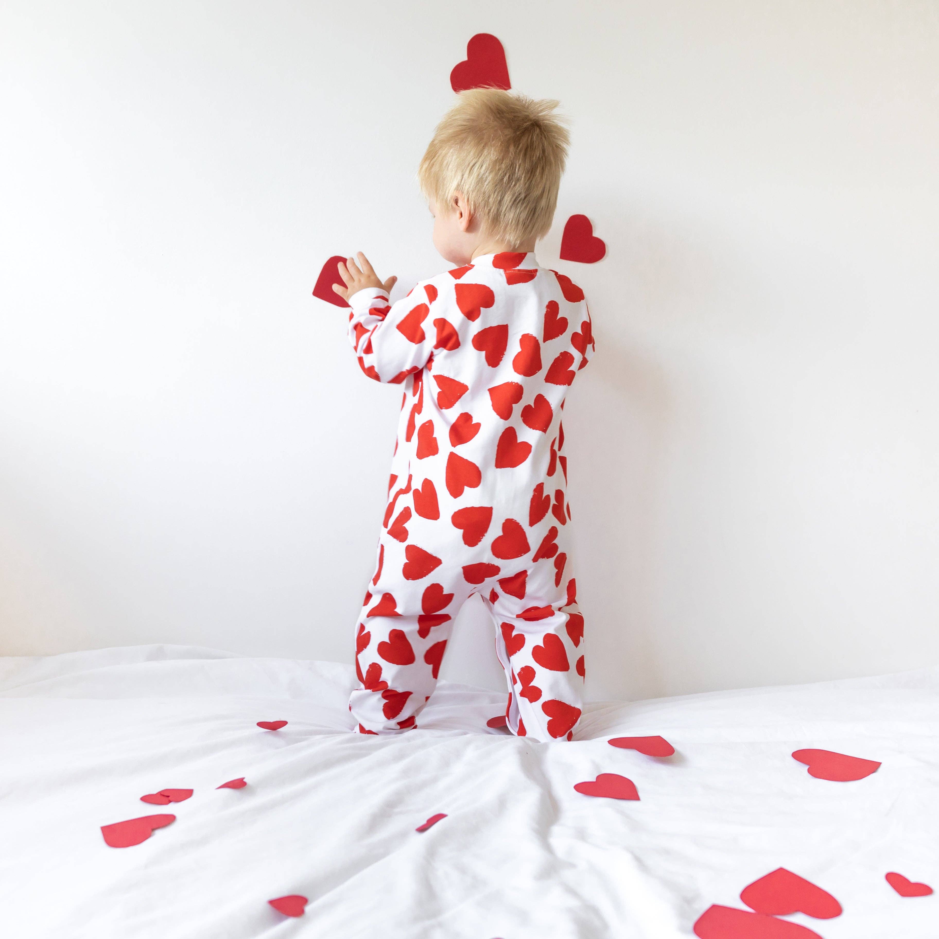 Baby Cotton Sleepsuit - Love Heart Print