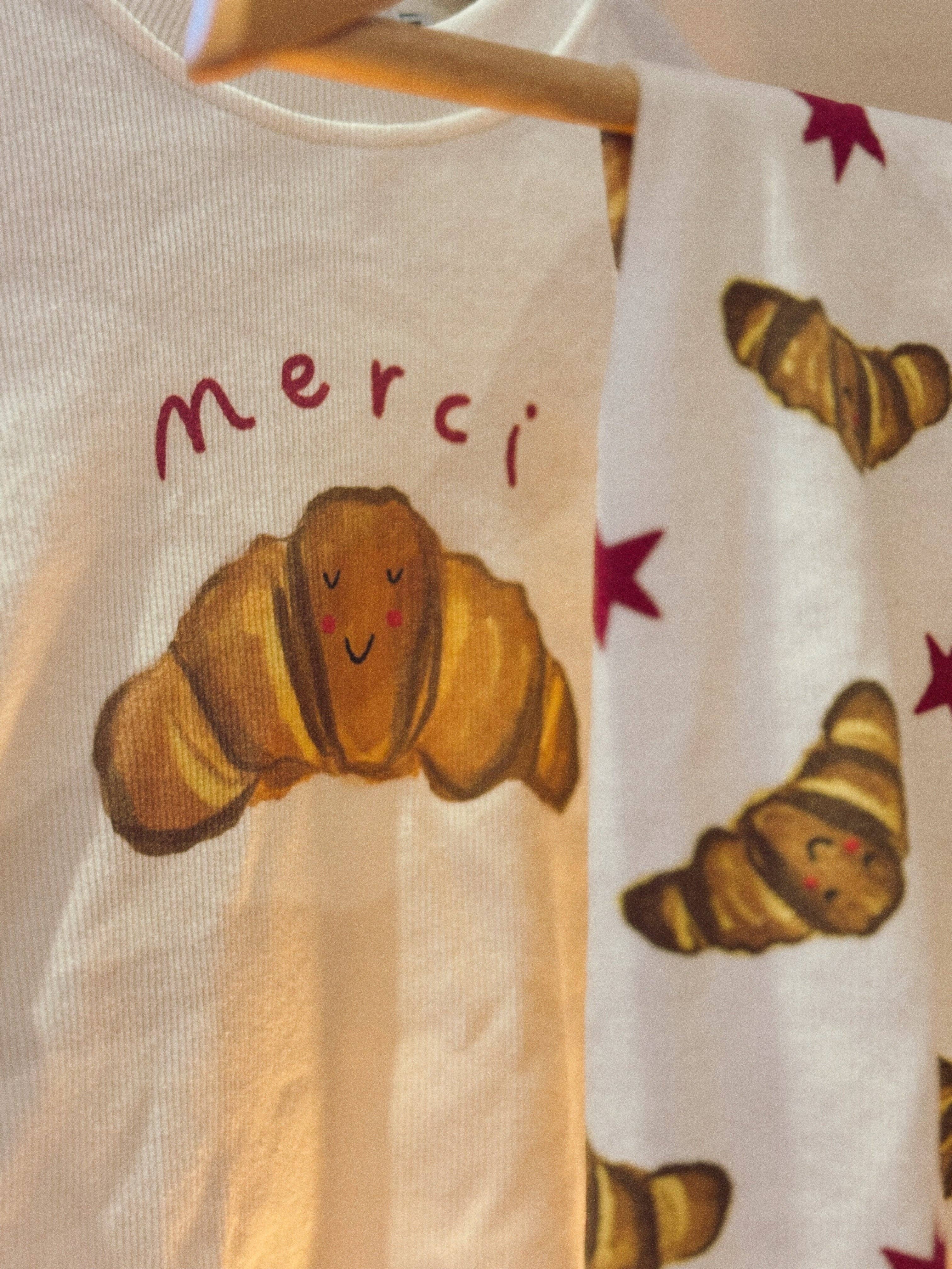 Kids Pyjamas - Merci Croissants Print