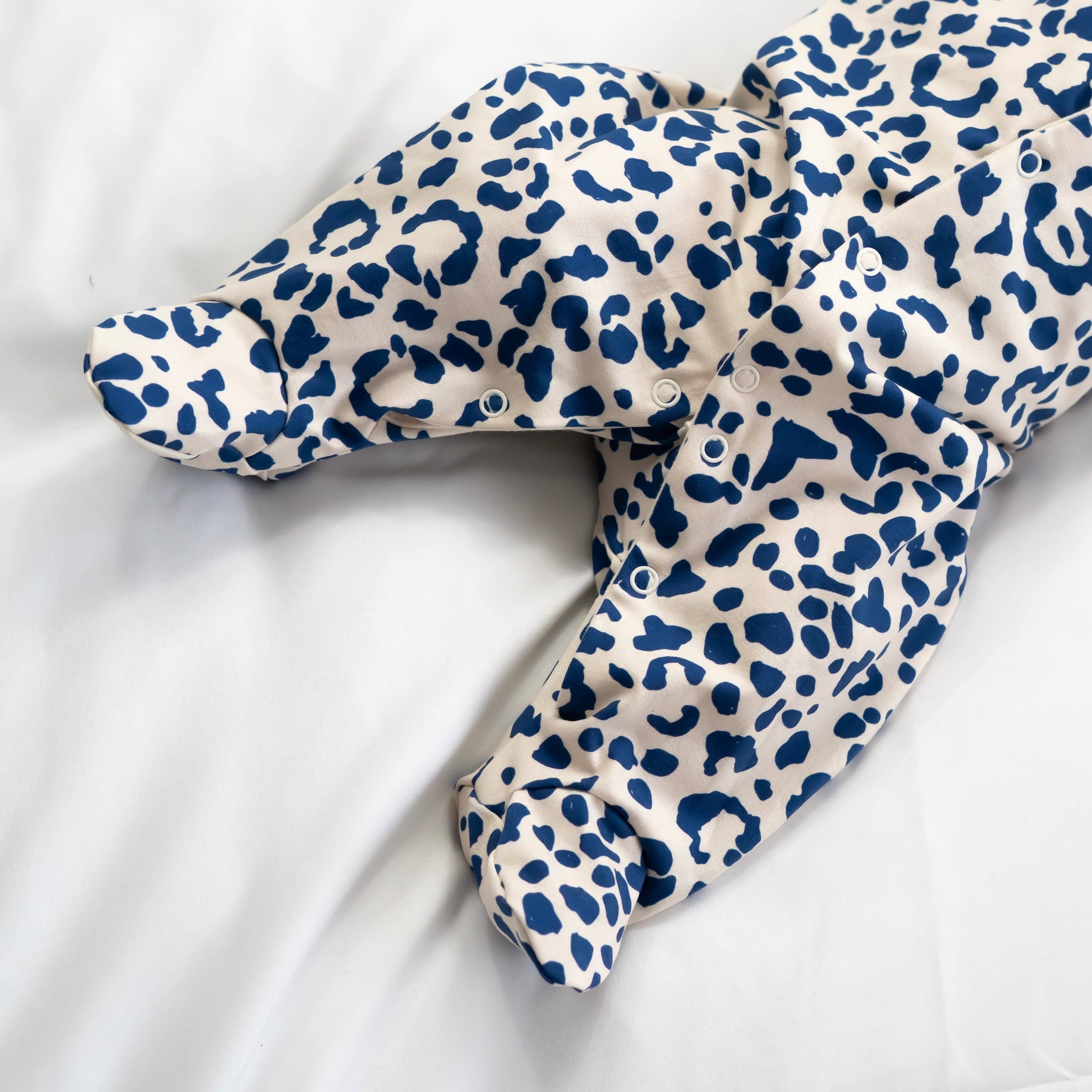 Baby Cotton Sleepsuit – Blue Leopard Print