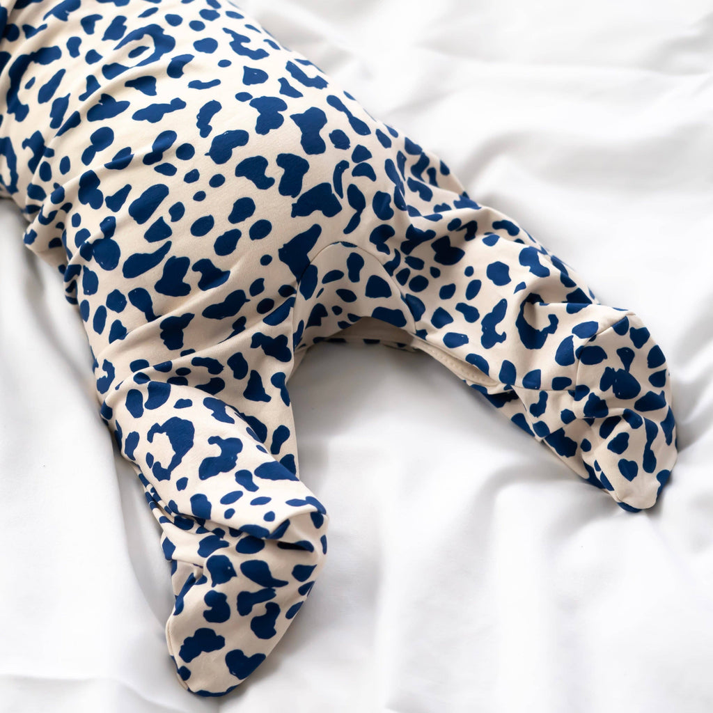 Baby Cotton Sleepsuit – Blue Leopard Print