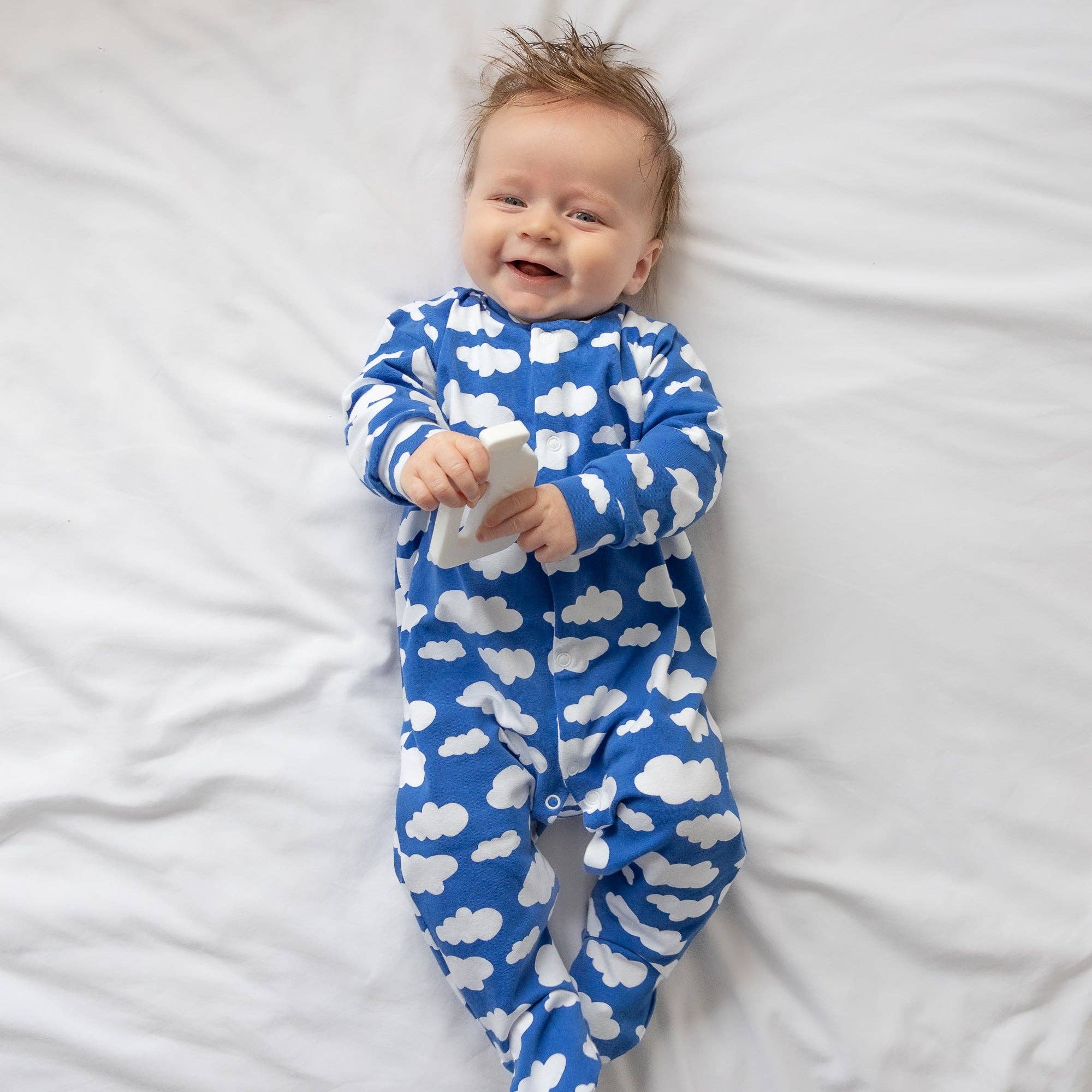 Baby Cotton Sleepsuit – Blue Cloud Print