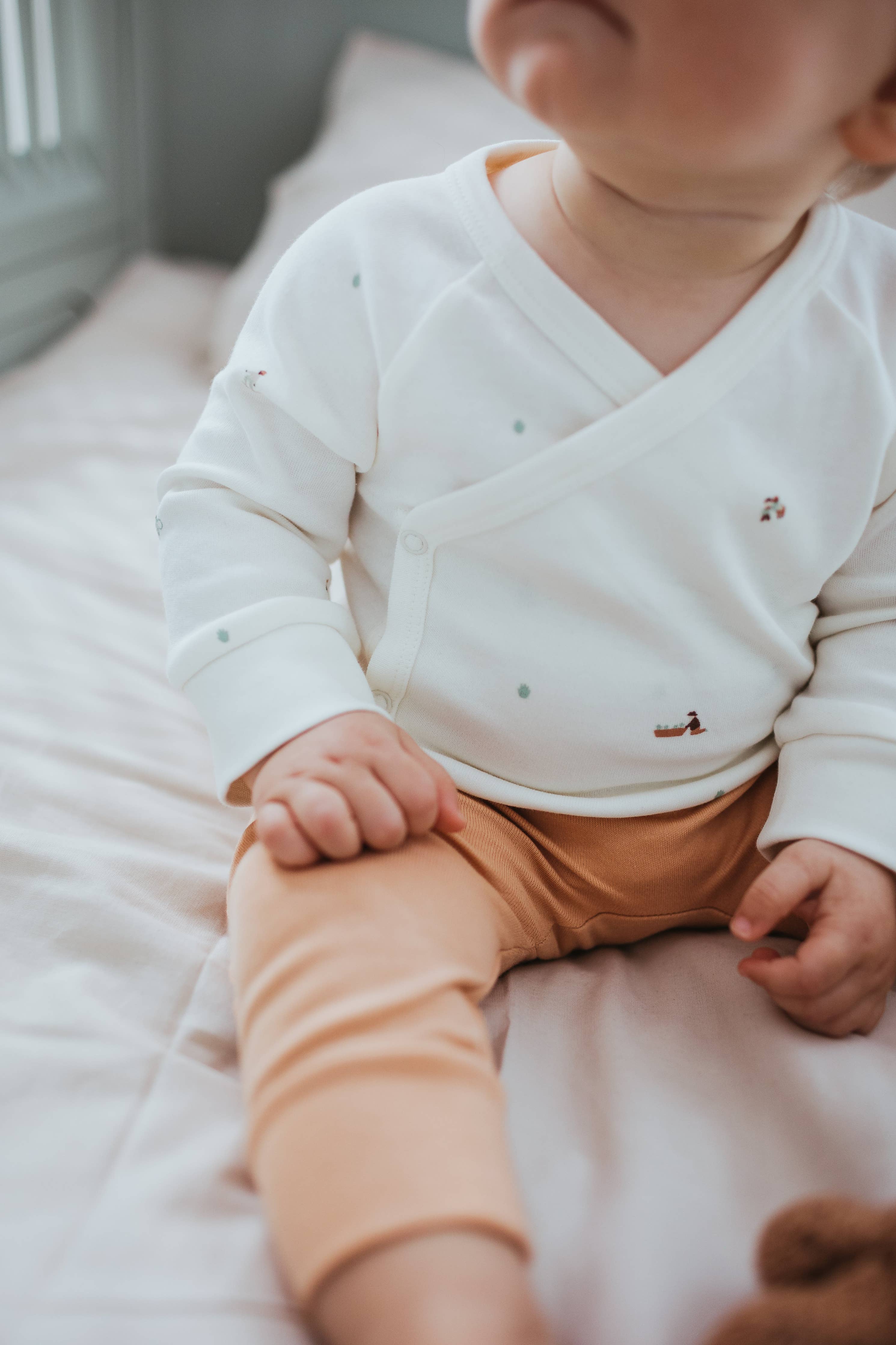 Organic Cotton Wrap Over Long Sleeve Bodysuit Sandstone