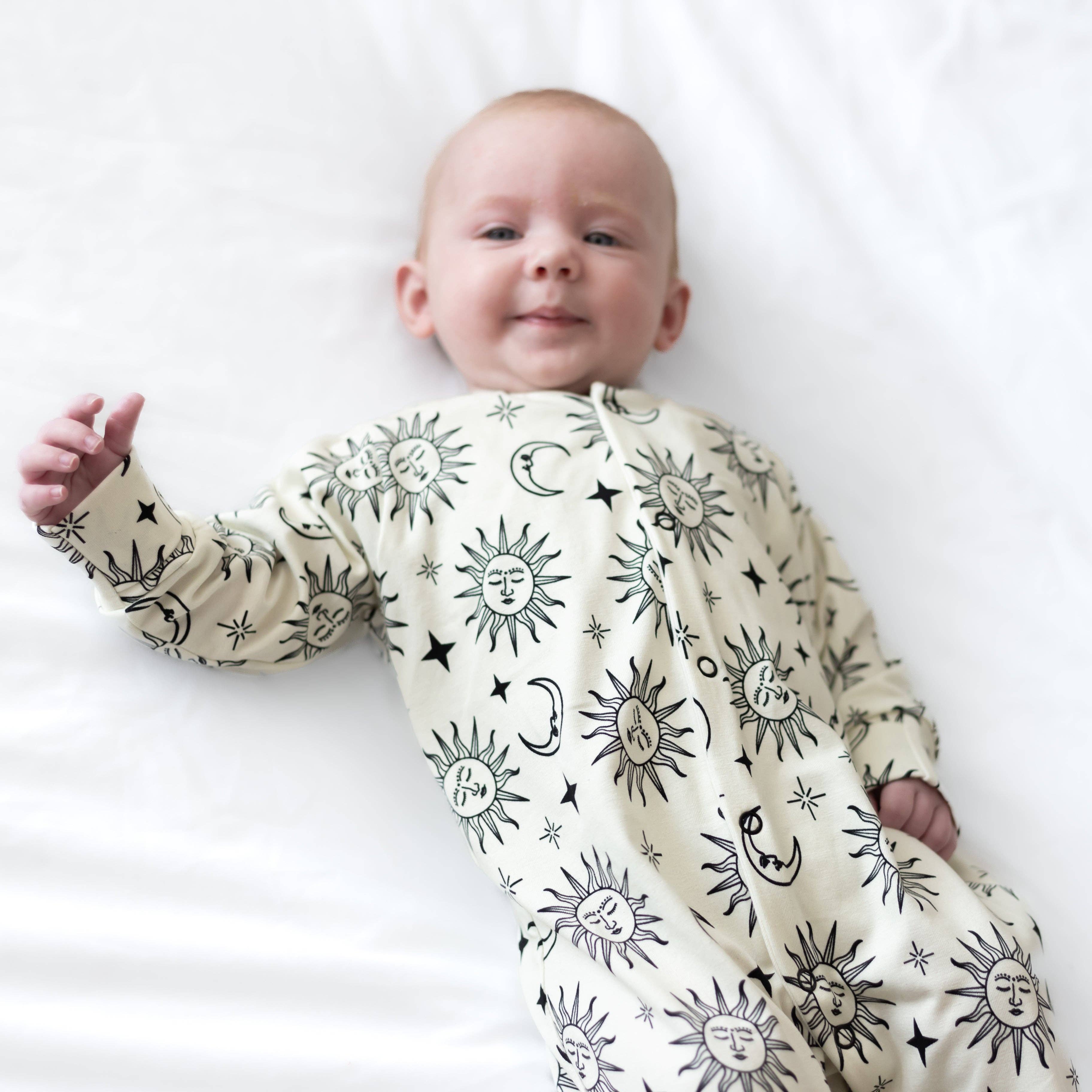 Baby Cotton Sleepsuit - 90's Sun & Moon Print