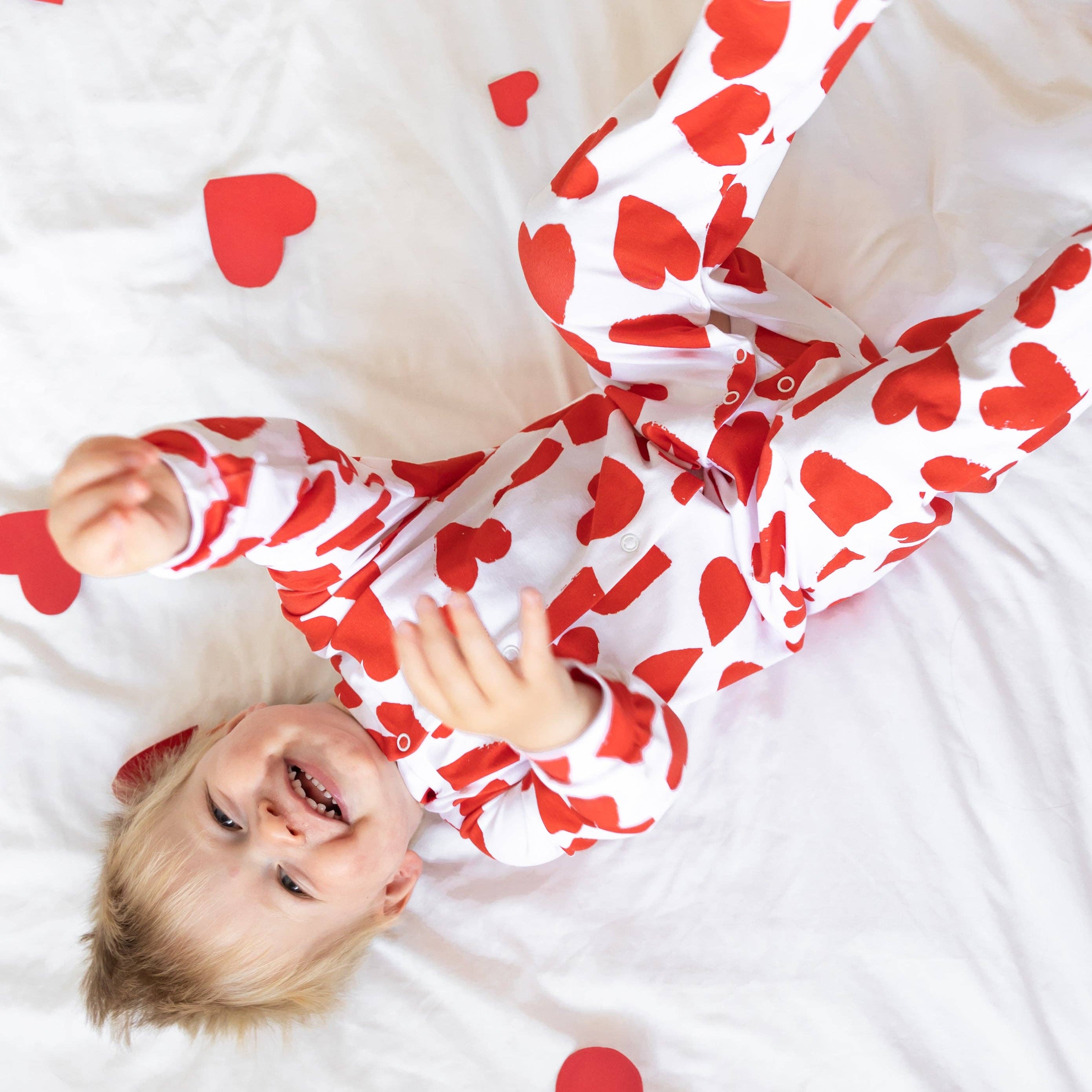 Baby Cotton Sleepsuit - Love Heart Print