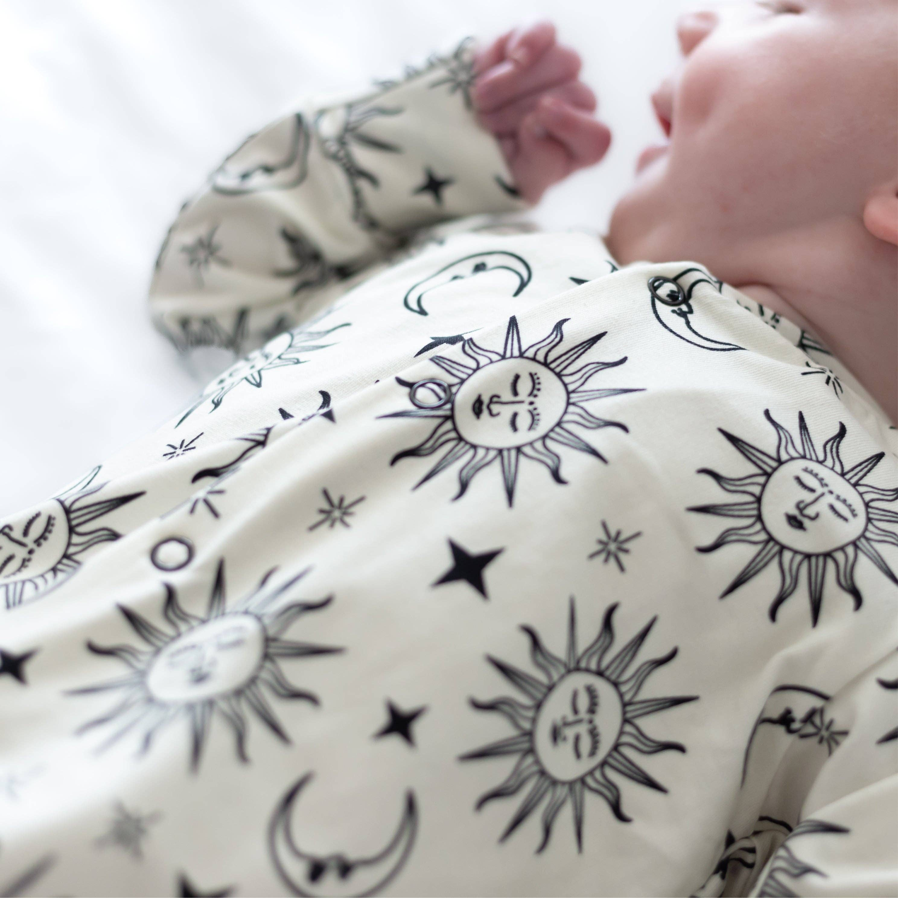 Baby Cotton Sleepsuit - 90's Sun & Moon Print