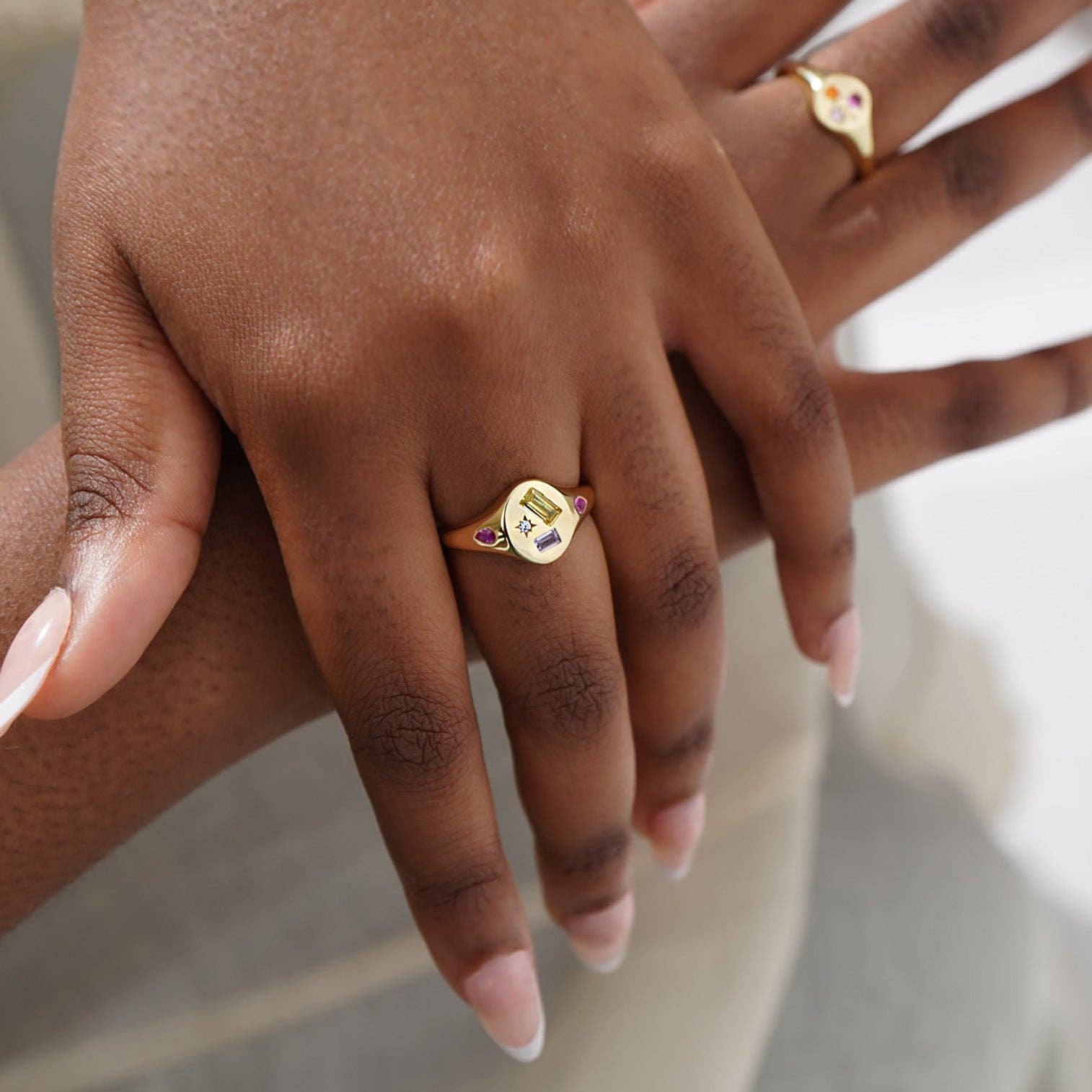 Multi-Stone Jewelled Adjustable Signet Ring