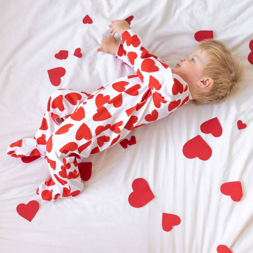 Baby Cotton Sleepsuit - Love Heart Print