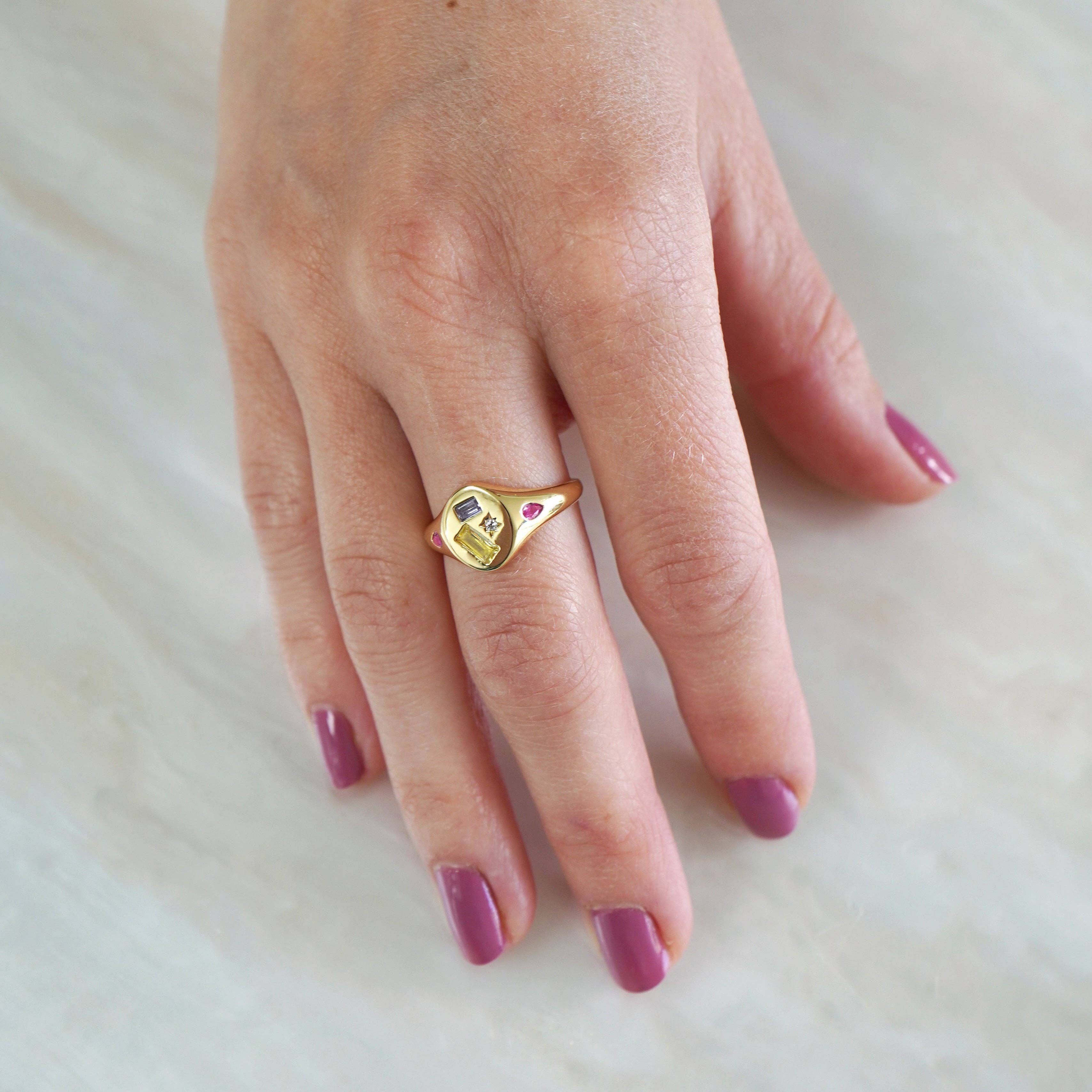 Multi-Stone Jewelled Adjustable Signet Ring