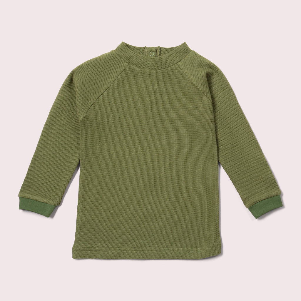 Waffle Long Sleeve Cosy Top in Chive