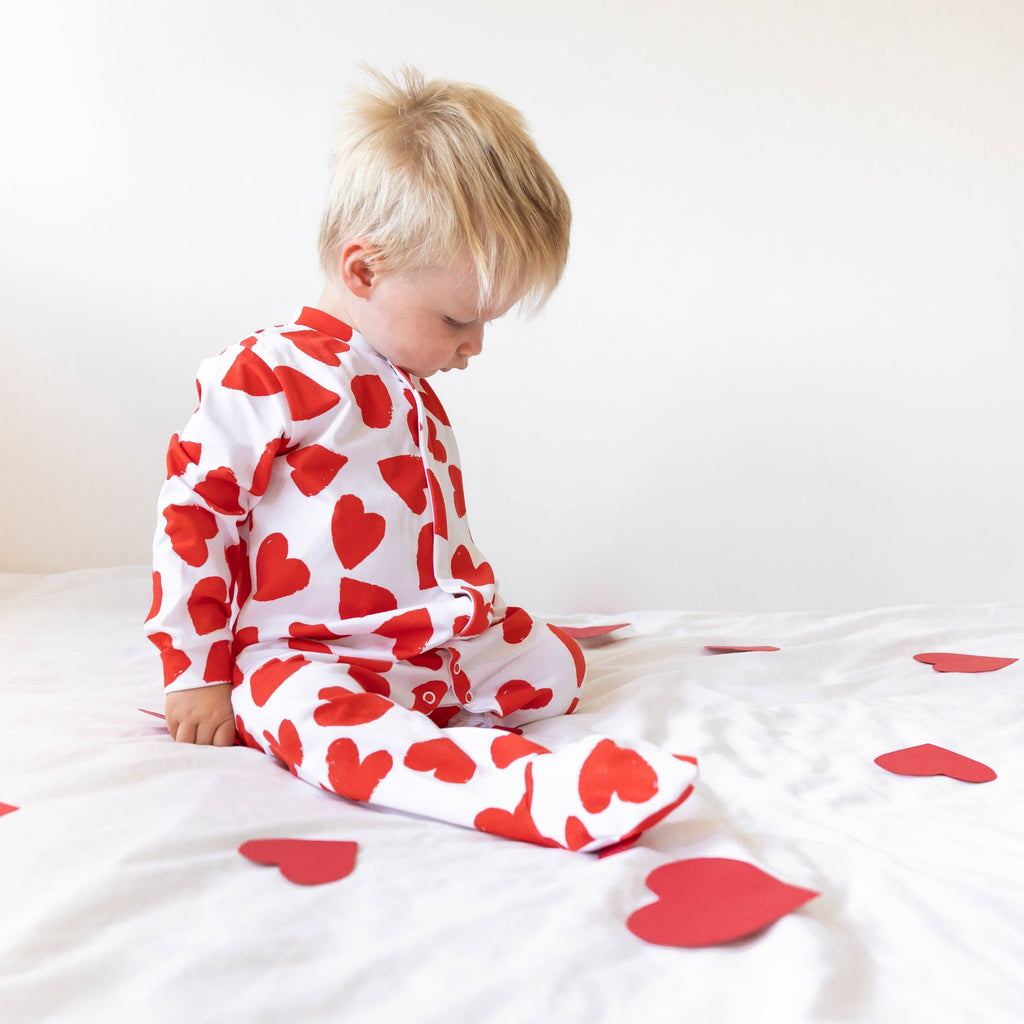 Baby Cotton Sleepsuit - Love Heart Print
