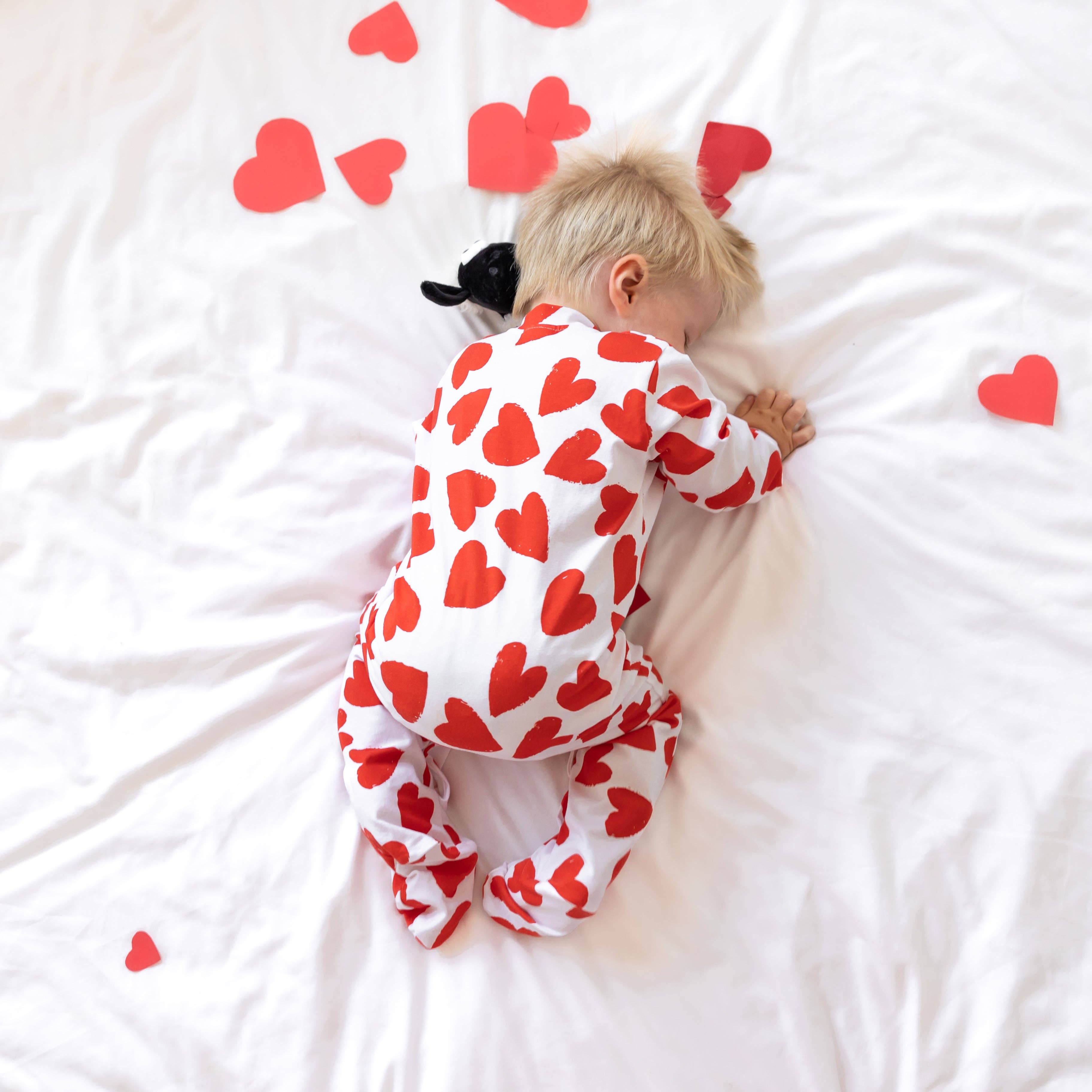 Baby Cotton Sleepsuit - Love Heart Print
