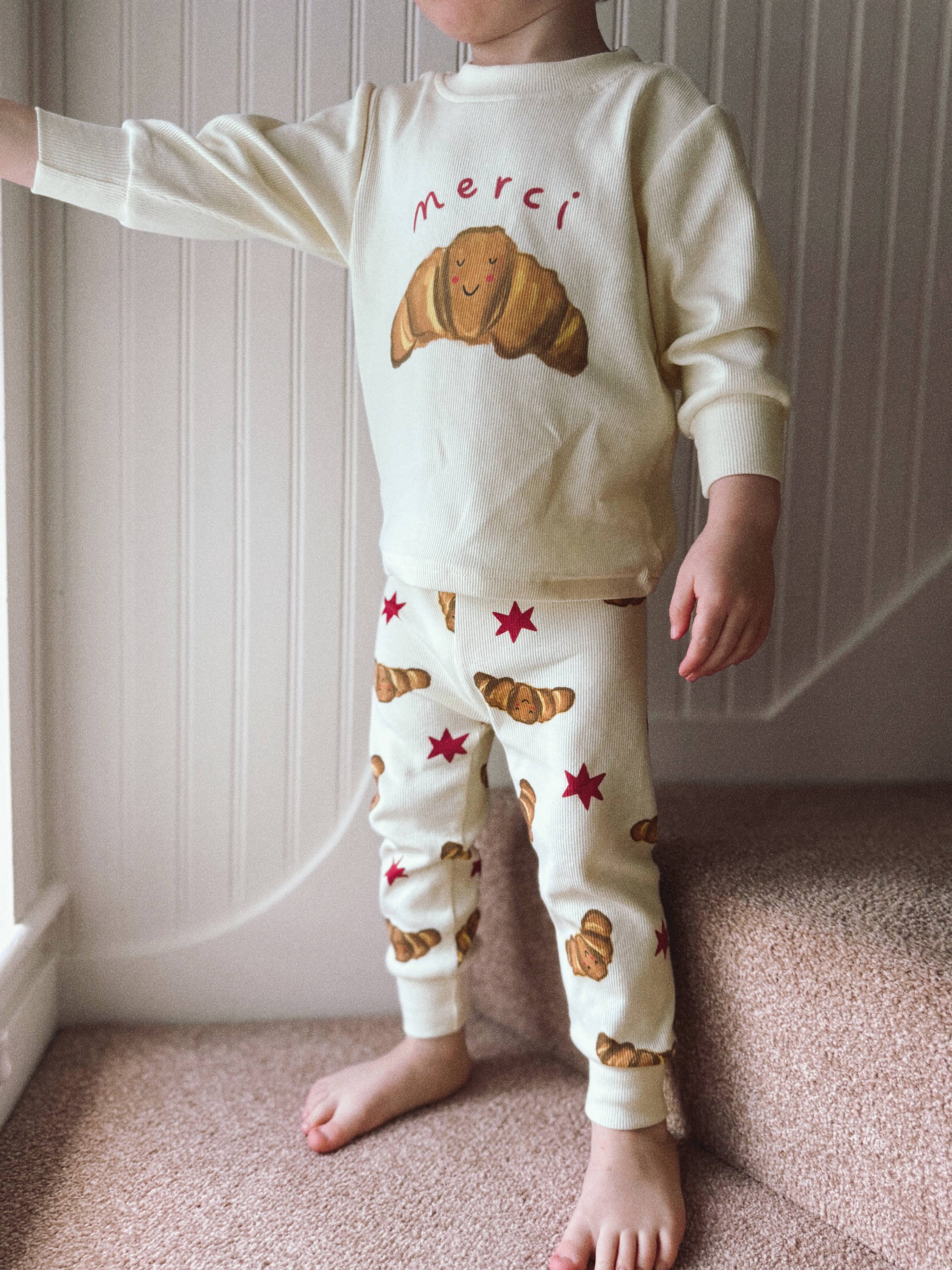 Kids Pyjamas - Merci Croissants Print