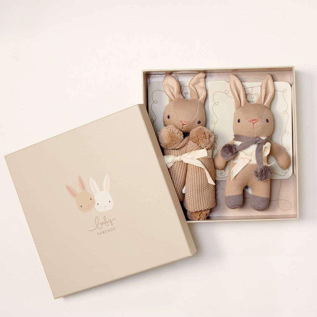 Taupe Bunny Gift Set - Organic Rattle + Comforter