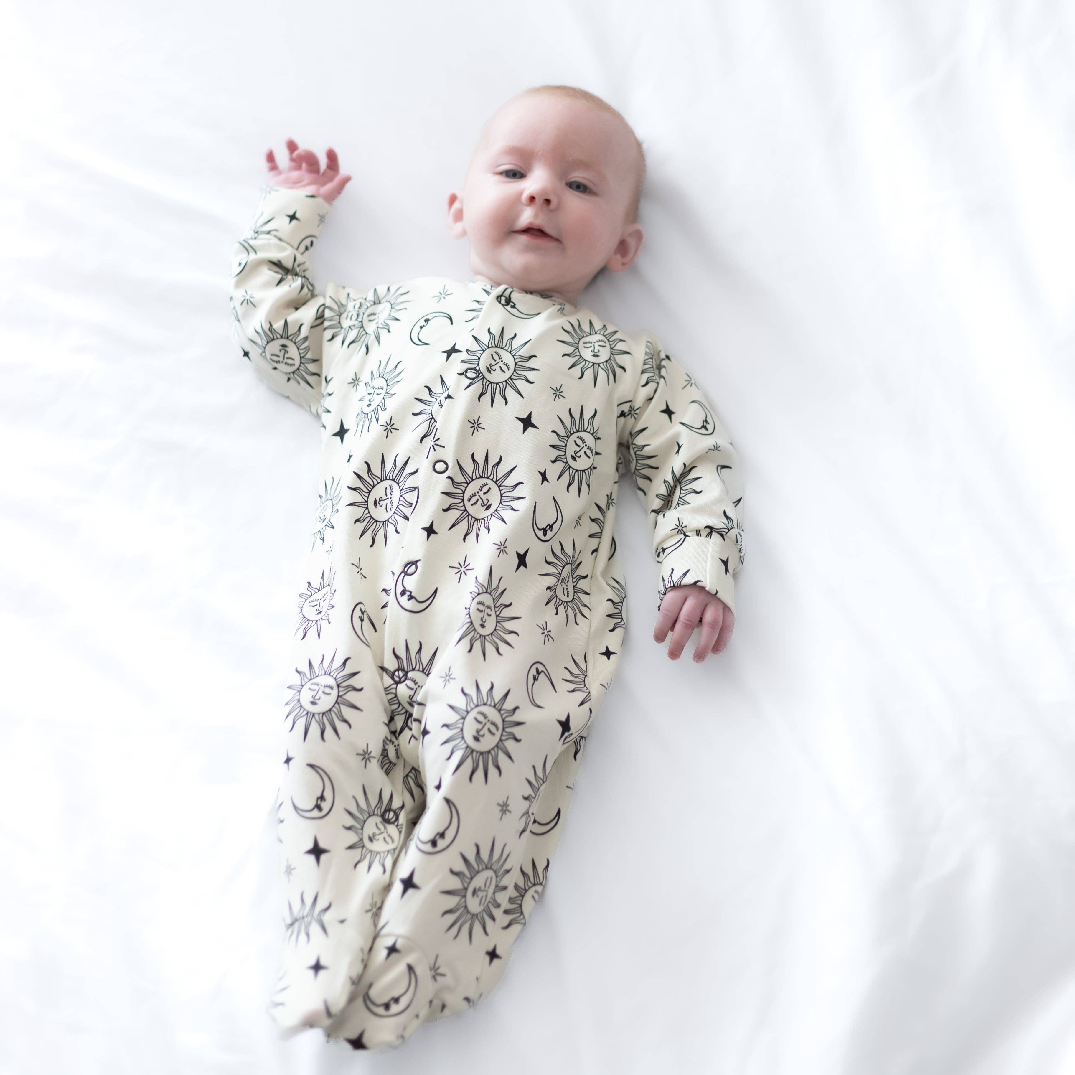 Baby Cotton Sleepsuit - 90's Sun & Moon Print