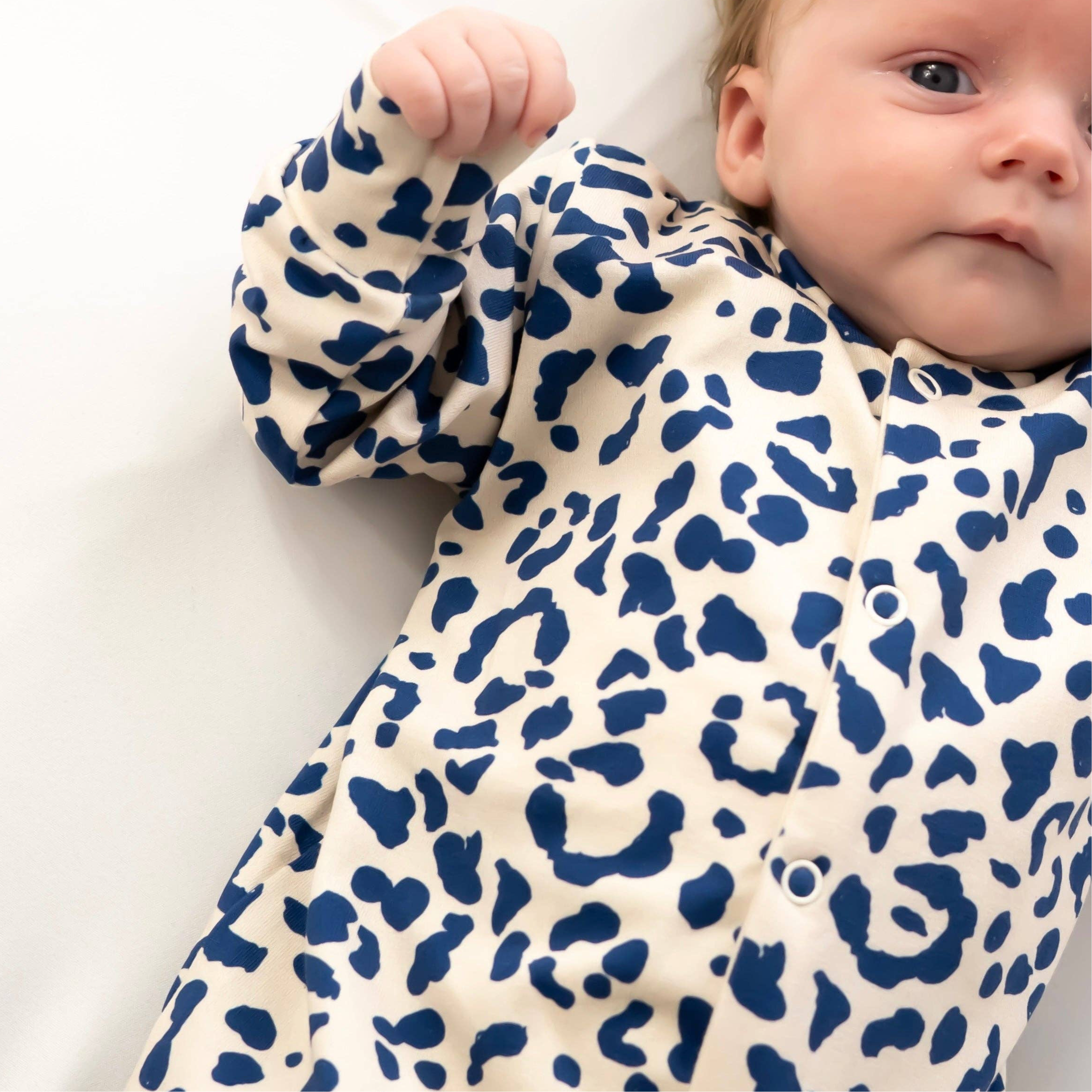 Baby Cotton Sleepsuit – Blue Leopard Print