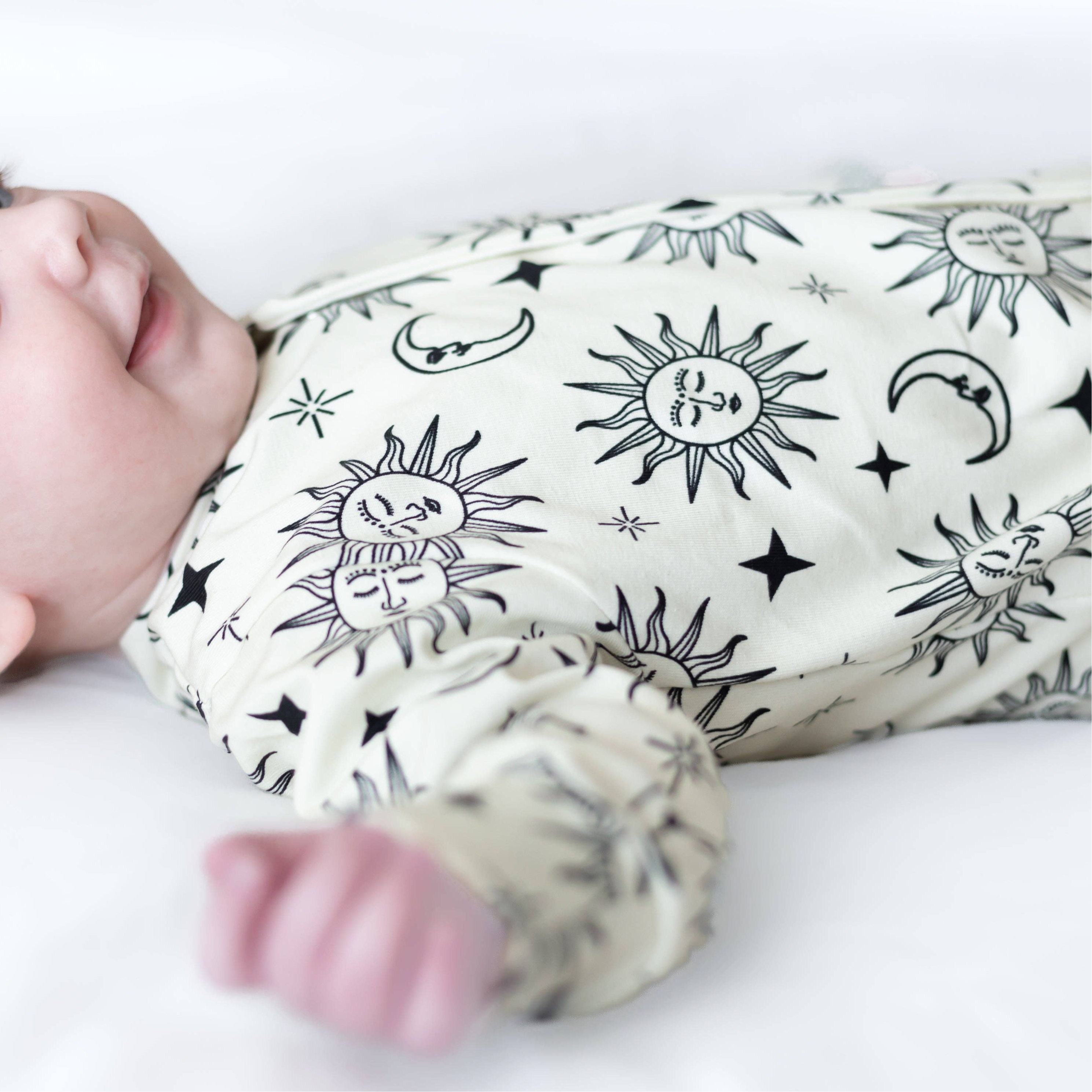 Baby Cotton Sleepsuit - 90's Sun & Moon Print