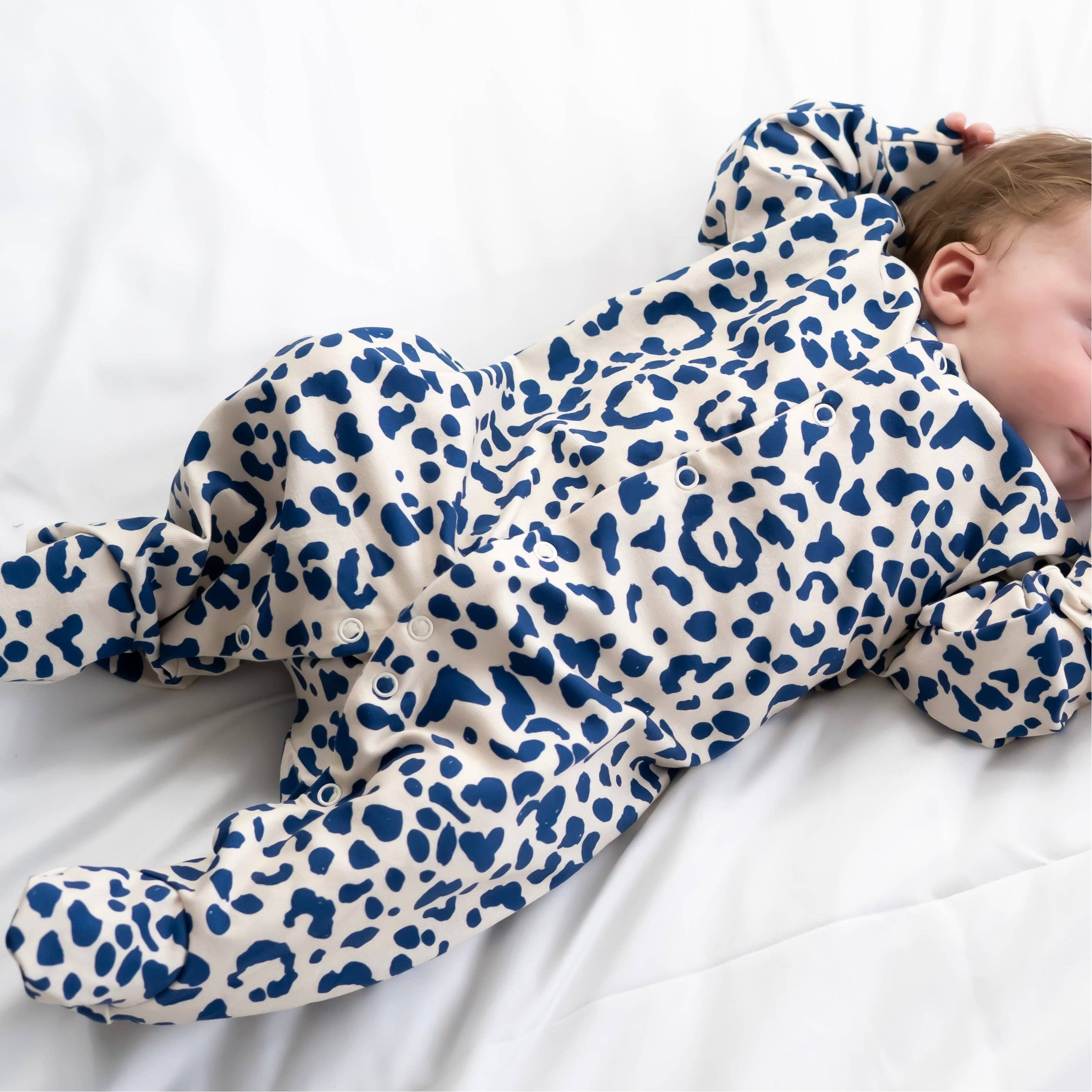 Baby Cotton Sleepsuit – Blue Leopard Print