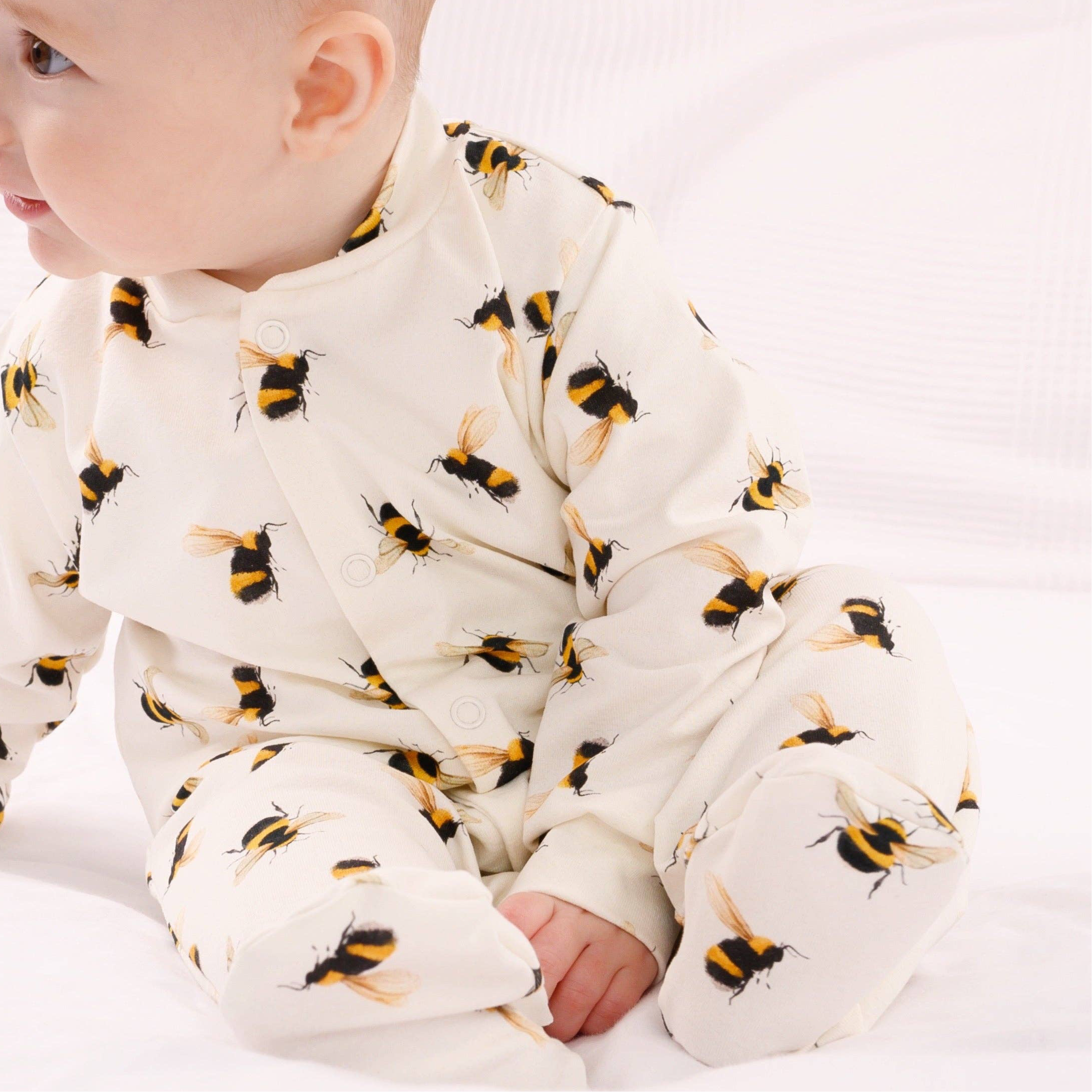 Baby Cotton Sleepsuit – Bee Print
