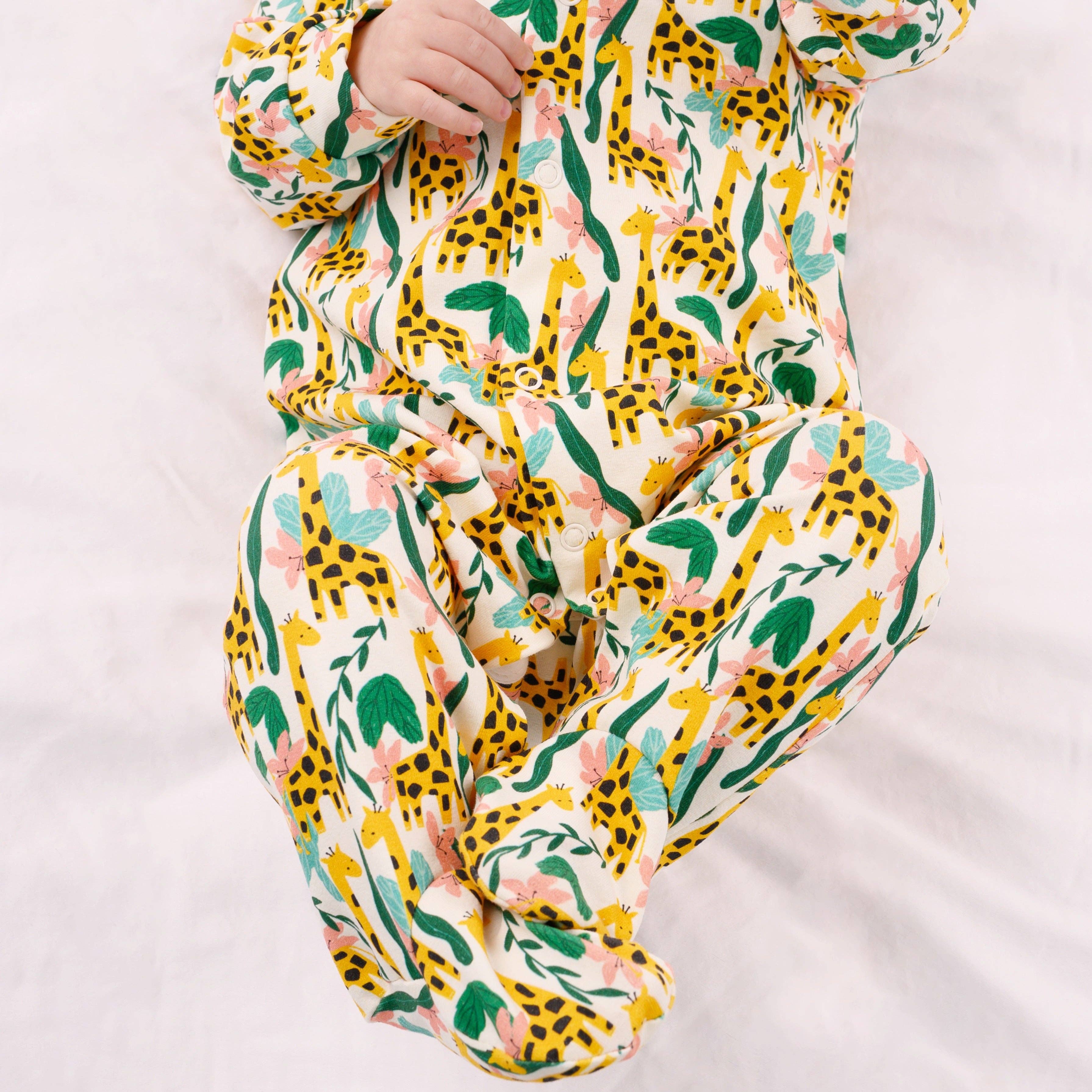 Baby Cotton Sleepsuit – Jungle Giraffe Print