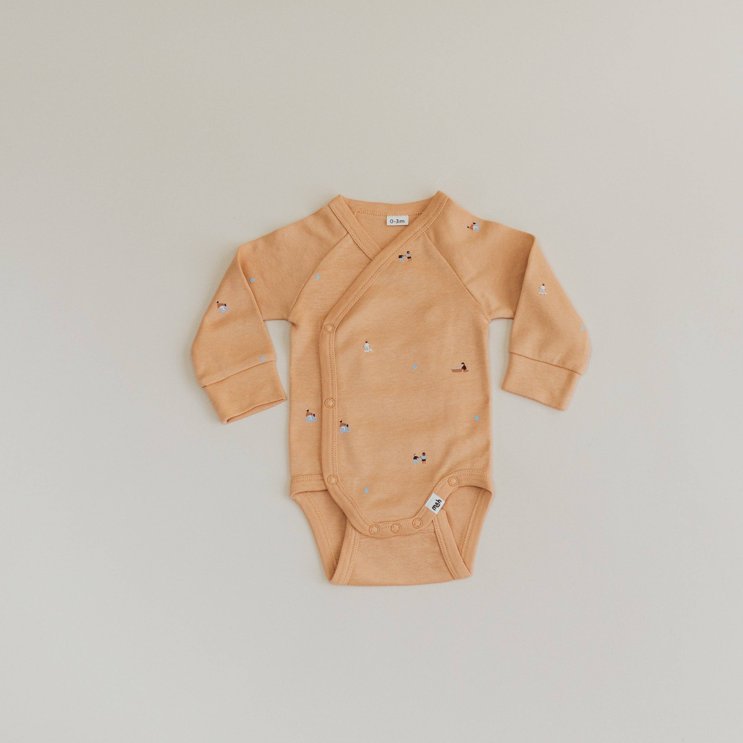 Organic Cotton Wrap Over Long Sleeve Bodysuit in Clay