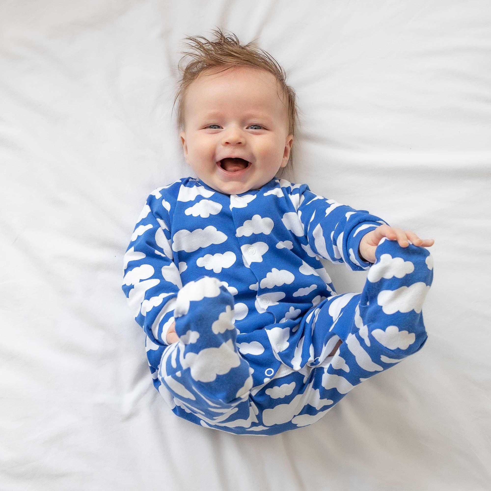 Baby Cotton Sleepsuit – Blue Cloud Print
