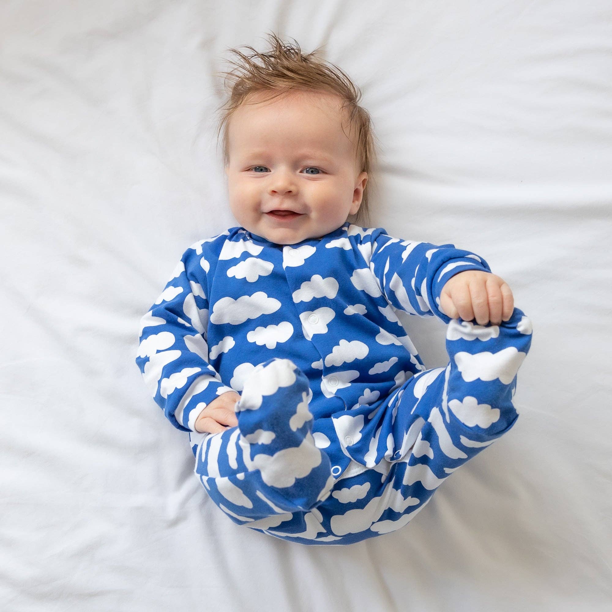 Baby Cotton Sleepsuit – Blue Cloud Print