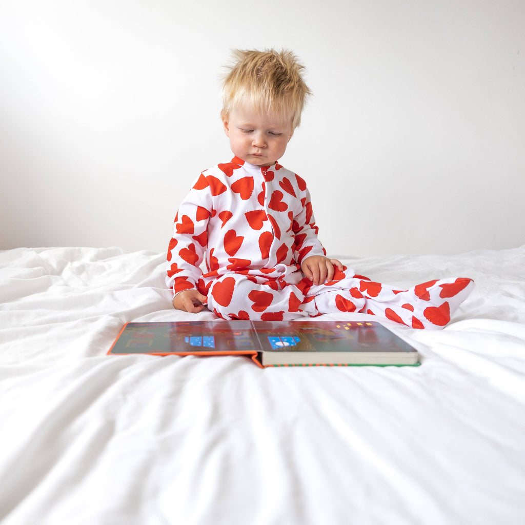 Baby Cotton Sleepsuit - Love Heart Print