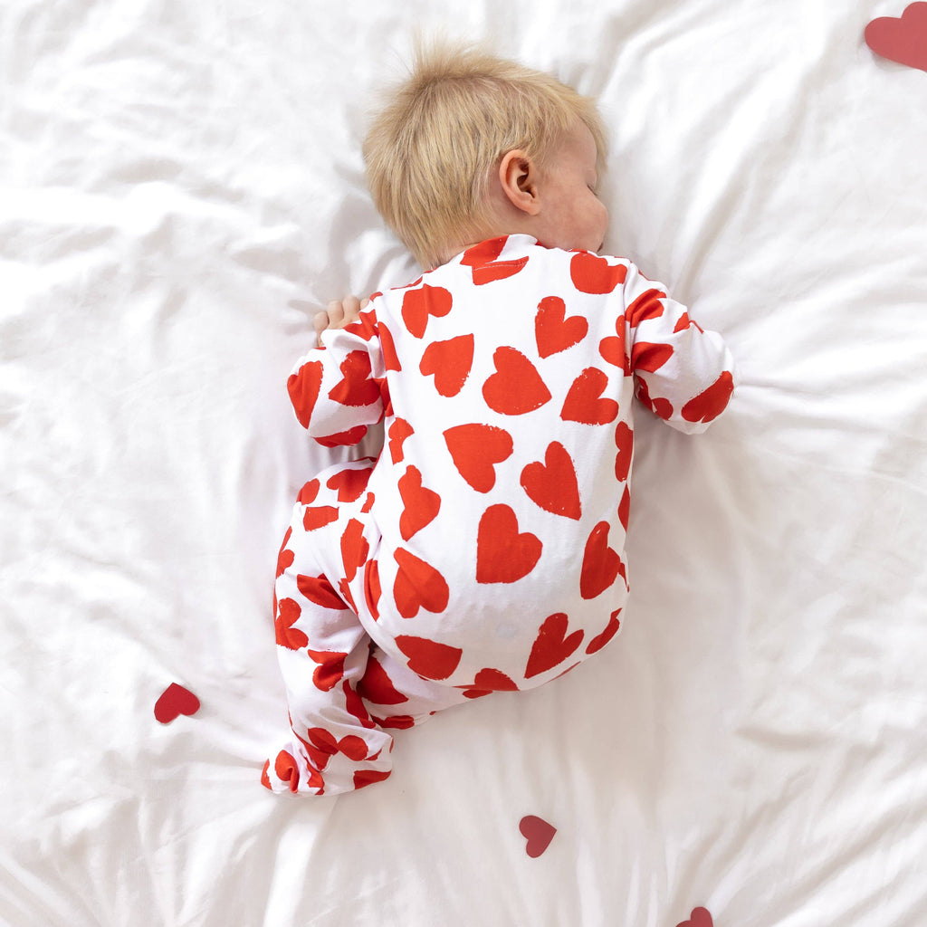 Baby Cotton Sleepsuit - Love Heart Print