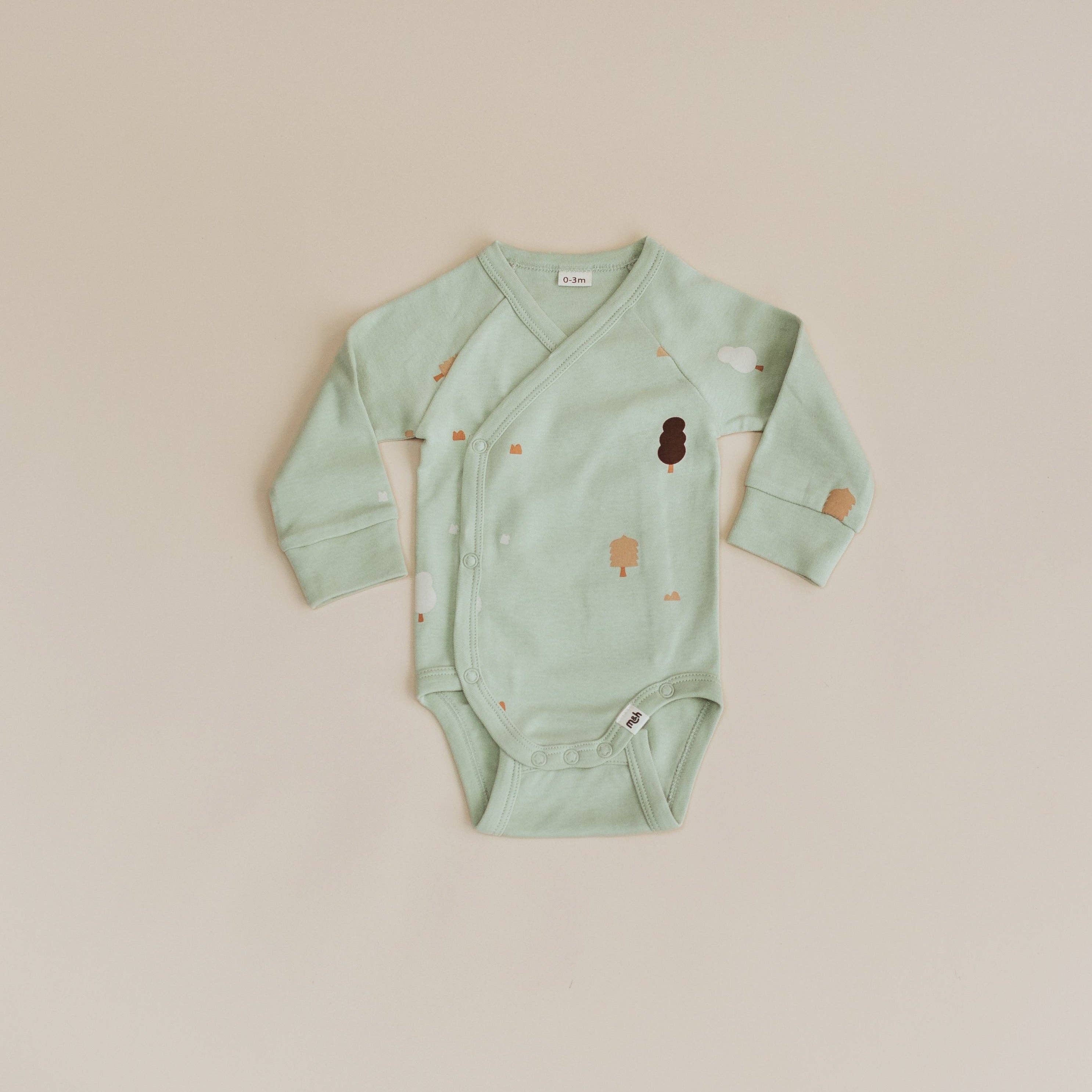 Organic Cotton Wrap Over Long Sleeve Bodysuit in Sage