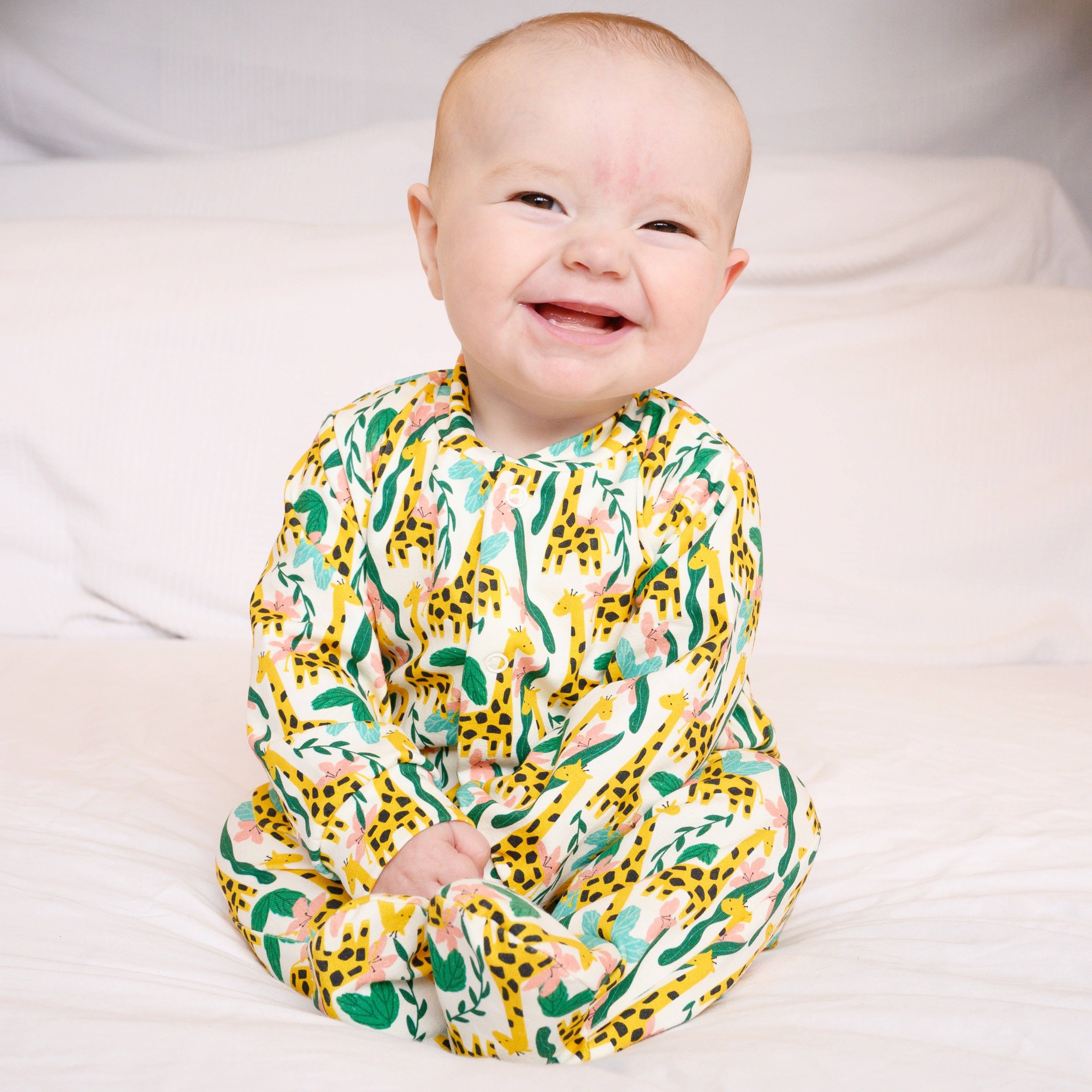 Baby Cotton Sleepsuit – Jungle Giraffe Print