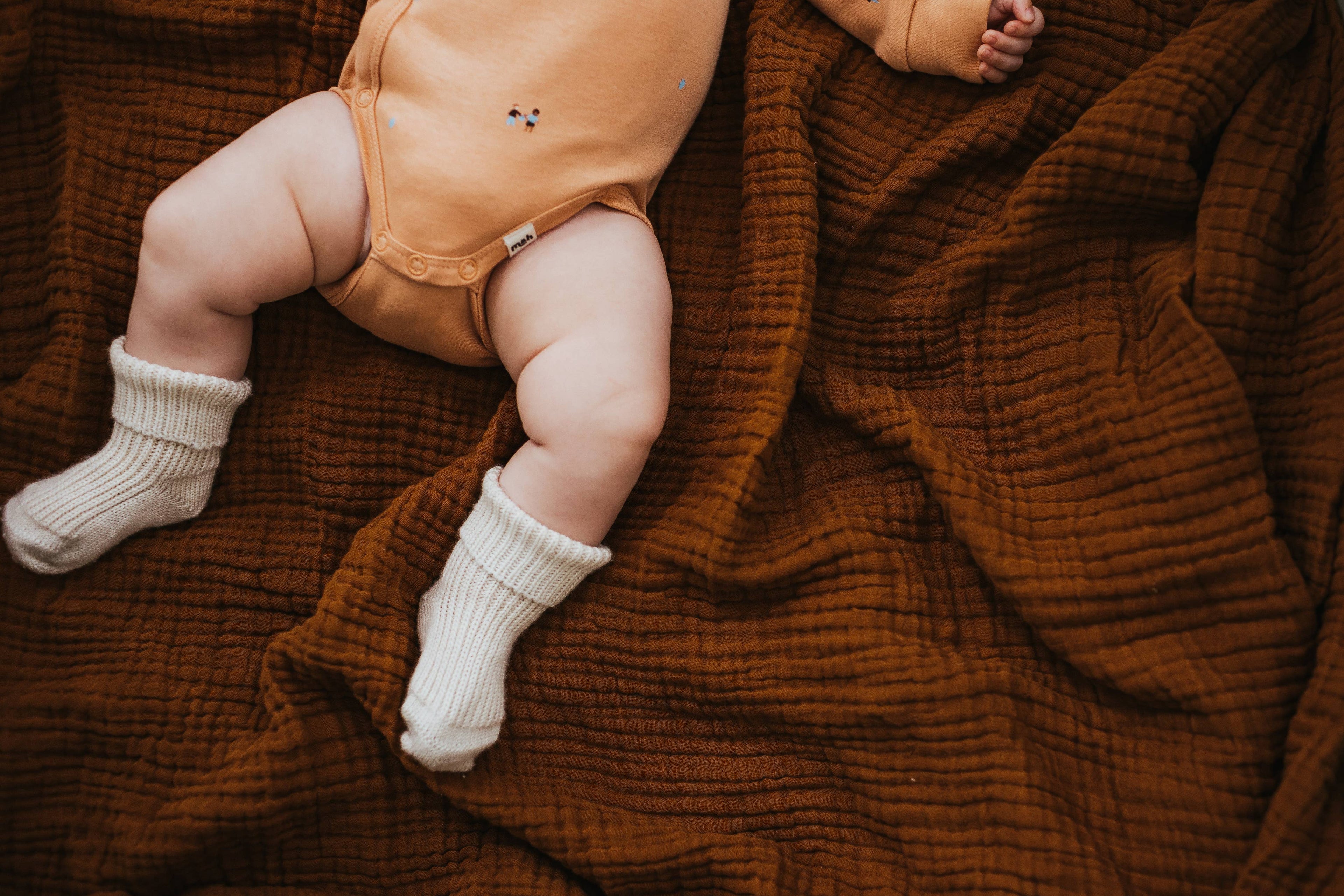 Organic Cotton Wrap Over Long Sleeve Bodysuit in Clay
