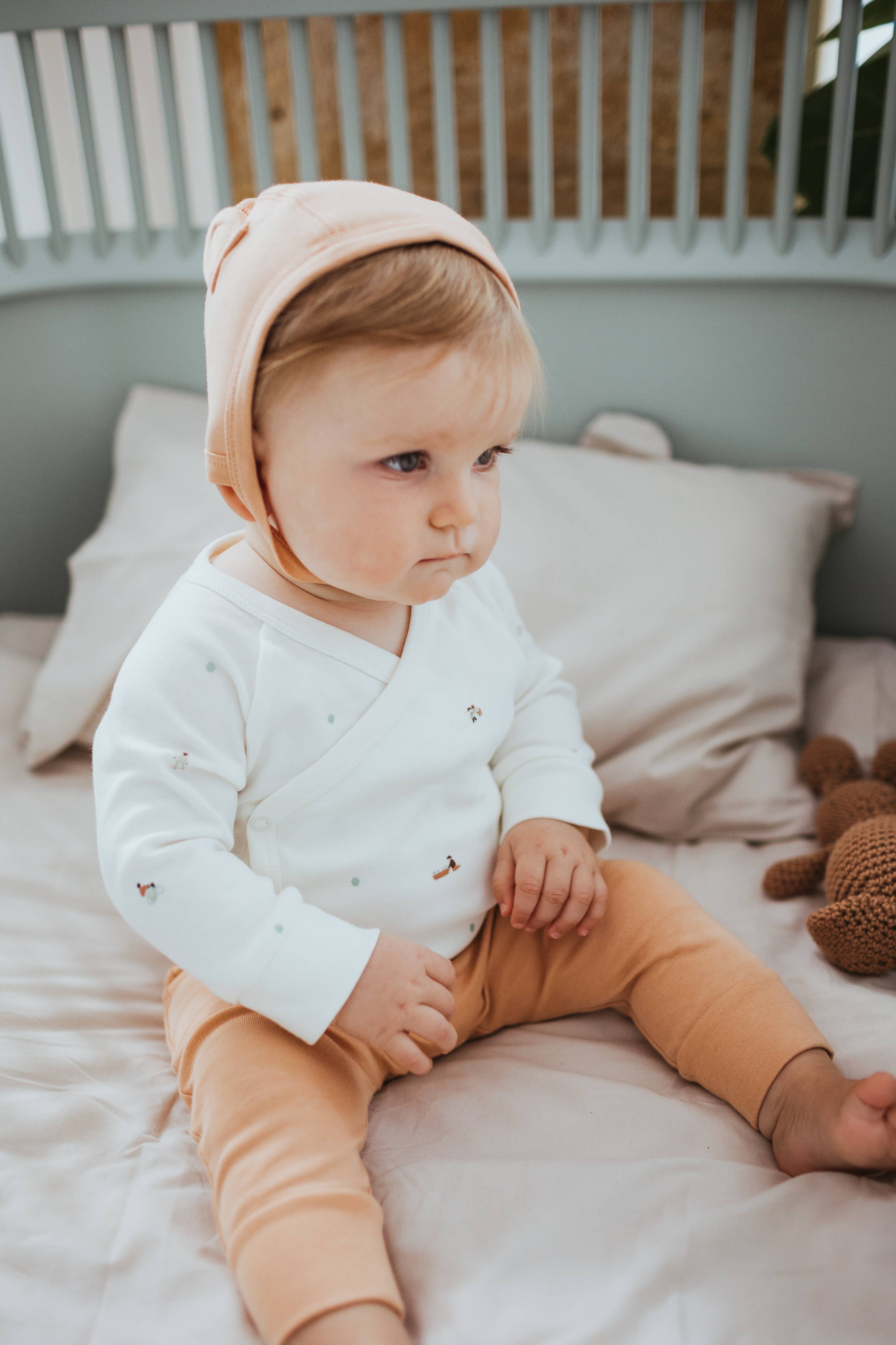 Organic Cotton Wrap Over Long Sleeve Bodysuit Sandstone