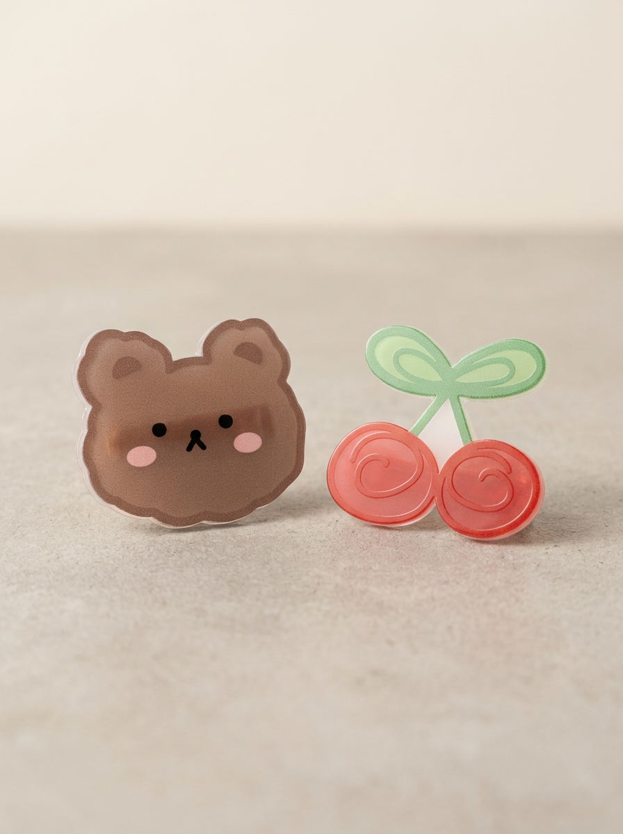 Kids Hair Clips - Cherry & Bear
