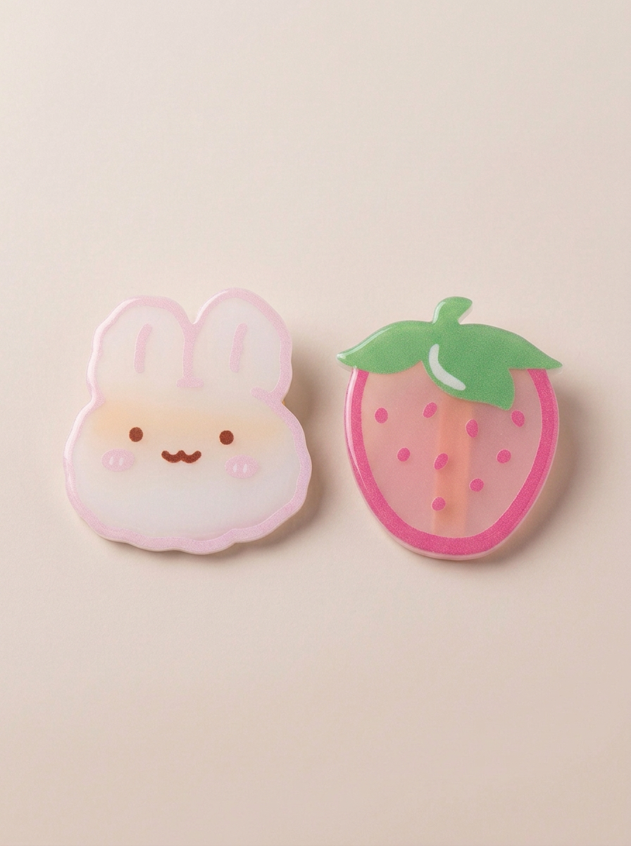 Kids Hair Clips - Strawberry & Bunny