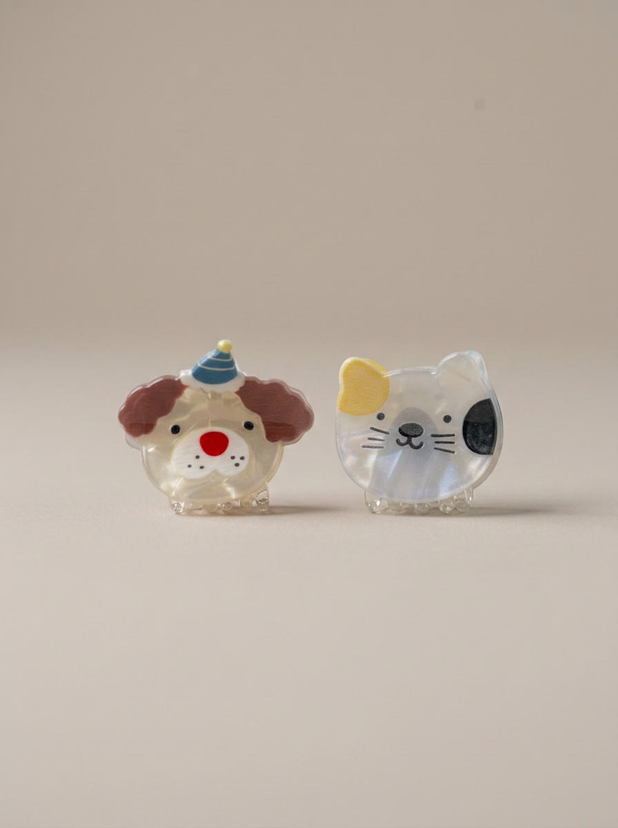 Cartoon Dog Acrylic Hair Clips for Kids: Party Dog & Cat